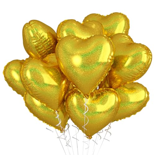 18 Zoll Herzluftballons Gold, 10 Stück Glitzer Gold Herzluftballons Hochzeit, Silber Luftballons Herz Folienballons Valentinstag für Geburtstag Hochzeit Babypartys Valentinstag Partydekoration von Biapian