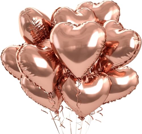 18 Zoll Herzluftballons Roségold, 10 Stück Rosegold Herzluftballons Hochzeit, Roségold Luftballon Liebes Herz Folienballons Helium für Geburtstag Babypartys Verlobung Valentinstag Party Dekoration von Biapian