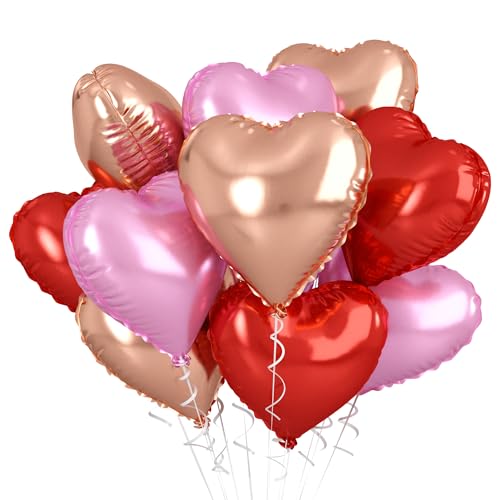 18 Zoll Herzluftballons Roségold Rosa, 10 Stück Rot Rosa Herzluftballon, Rot Hell Rosa Luftballons Herz Folienballons für Mädchen Frauen Geburtstag Hochzeit Babypartys Verlobung Valentinstag Partydeko von Biapian