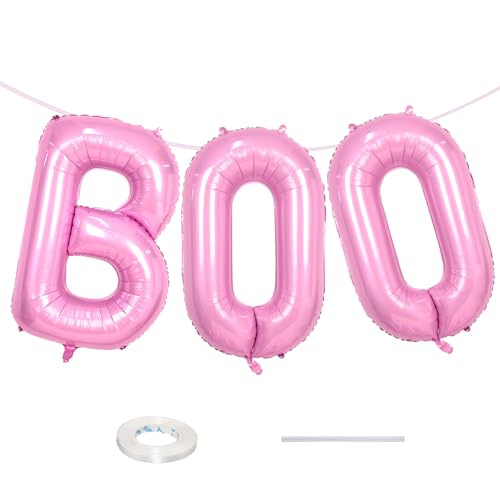 Biapian 101,6 cm große Halloween-Ballons, riesiges rosa Boo Ballon-Banner-Set, 3 Stück Psatel Mylar-Folie, Boo Buchstaben, Ballons, Wimpelkette Kit für Mädchen, Horror, gruseliges Thema, Halloween, von Biapian