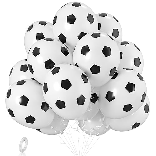 Biapian 20 Stück Fußball Luftballons, Fußball Ballon für Jungen, 12 Zoll Weiss Fußball Latex Luftballons Fußball Muster Ballons Helium für Kinder Jungen Geburtstag Sport WM Motto Fußball Party Deko von Biapian