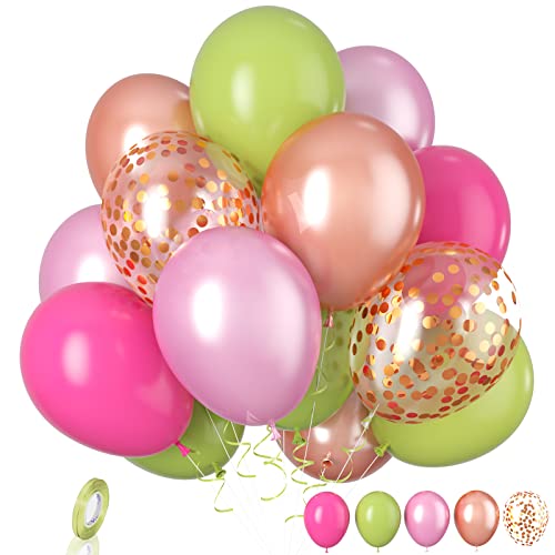 Biapian Hawaii Party Ballons, 20 Stück Tropische Party Luftballons, 12 Zoll Orange Konfetti Luftballons Rosa Grüne Latex Luftballons für Geburtstag Babyparty Sommer Flamingo Hawaii-Party-Dekorationen von Biapian