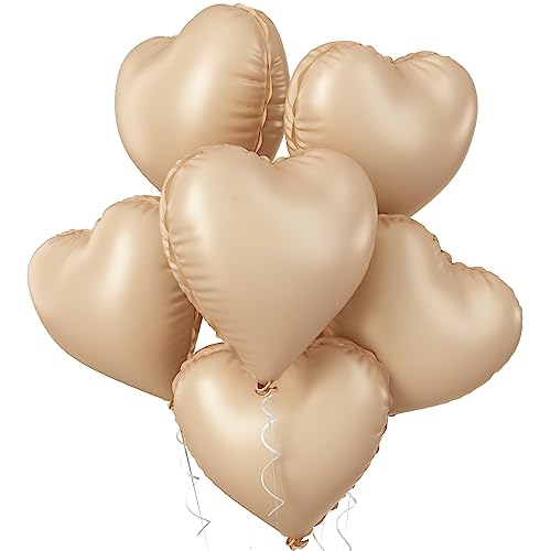 Biapian Herzluftballons, 5 Stück Aprikosen Folienballon Helium, 18 Zoll Karamell Herzluftballons Hochzeit Nude Neutraler für Geburtstagsfeier Valentinstag Babyparty Just Married Deko von Biapian