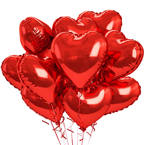 Biapian Herzluftballons Rot, 10 Stück Rote Folienballon Herzluftballons Helium Hochzeit 18 Zoll Rot Herz Folienballon Deko Valentinstag für Geburtstagsfeier, Hochzeit, Just Married Party Deko von Biapian