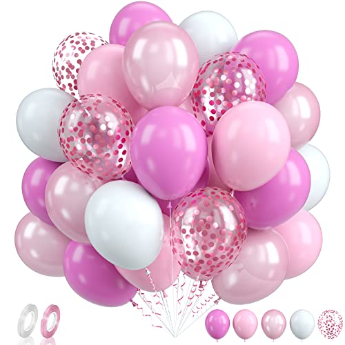 Biapian Luftballons Rosa, 60 Stück Rosa Weiß Luftballons Geburtstag, 12 Zoll Rosa Konfetti Ballons, Pastel Rosa und Weiß Latexballons Perlrosa für Mädchen Frauen Geburtstag Hochzeit Babyparty Deko von Biapian