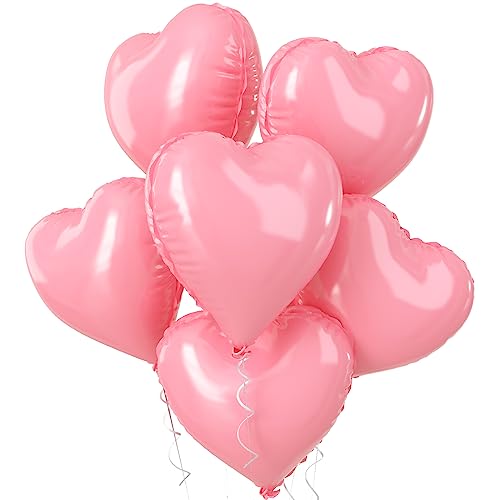 Biapian Rosa Herzballons, 5 Stück Pastellrosa Herz Luftballons Helium, 18 Zoll Macaron Rosa Folienballon Valentinstag Ballons für Mädchen Frauen Geburtstag Valentinstag Hochzeit Babyparty Deko von Biapian