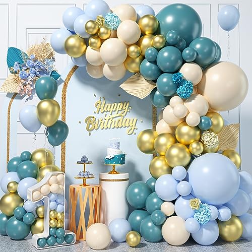 Blau Luftballons Girlande, Dusty Blaue Ballon Girlande mit Retro Sand Weiß Babyblau Ozean Blaue Chromgold Latexballons für Jungen Männer Babyparty Abschlussfeier Hochzeits Geburtstag Party Dekoration von Biapian