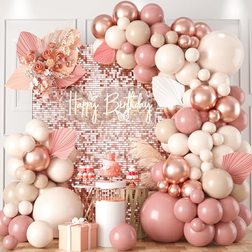 Blush Pink Balloon Arch Kit, 101 Pcs Double Stuffed Nude Balloon Arch Garland with Rose Gold Aprikose Dusty Pink Latex Balloon Sand White Cream Balloon for Girls Birthday Wedding Baby Shower von Biapian