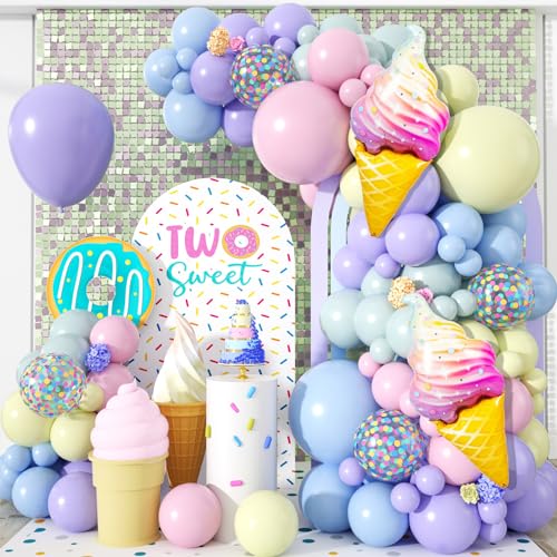 Eiscreme Party Dekorationen, 113 Stück Pastell Luftballon Girlande, Macaron Latexballons Eiscreme Folienballons Buntes Konfetti Ballon für Mädchen Geburtstag Eiscreme Thema Hochzeit Babyparty Deko von Biapian