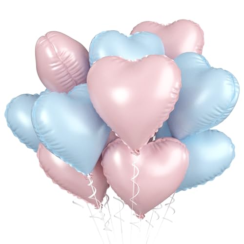 Herz Folienballon Rosa Blaue, 10 Stück 18 Zoll Pastell Rosa und Blaue Herzluftballons Hell Herz Folienballons für Mädchen Jungen Geburtstag Hochzeit Babypartys Gender Reveal Valentinstag Partydeko von Biapian