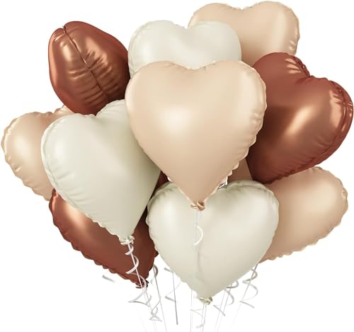 Herzluftballons Braune Aprikosen, 10 Stück Kaffee Creme Beige Herzluftballons Helium, Luftballon Hochzeit 18 Zoll Herz Folienballon Nude Neutraler für Geburtstag, Valentinstag, Babyparty Partydeko von Biapian