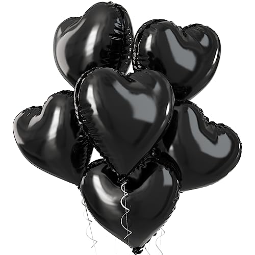 Herzluftballons Schwarz, 5 Stück Schwarz Folienballon Herzluftballons Helium Hochzeit 18 Zoll Schwarz Herz Folienballon Valentinstag Ballons für Geburtstagsfeier, Hochzeit, Just Married Party Deko von Biapian