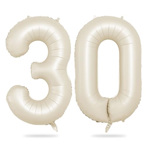 Luftballon 30, 40 Zoll Luftballon 30. Geburtstag, XXL Creme Weiß Zahlen 30 Luftballon Sandweiß Folienballon Helium Ballons für Babyparty Junge Männer 30 Jahre Geburtstags Party Deko (Nummer 30) von Biapian