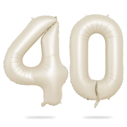 Luftballon 40, 40 Zoll Luftballon 40. Geburtstag, XXL Creme Weiß Zahlen 40 Luftballon Sandweiß Folienballon Helium Ballons für Babyparty Junge Männer 40 Jahre Geburtstags Party Deko (Nummer 40) von Biapian