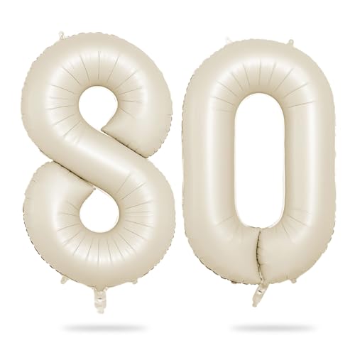 Luftballon 80, 80 Zoll Luftballon 80. Geburtstag, XXL Creme Weiß Zahlen 80 Luftballon Sandweiß Folienballon Helium Ballons für Babyparty Junge Männer 80 Jahre Geburtstags Party Deko (Nummer 80) von Biapian