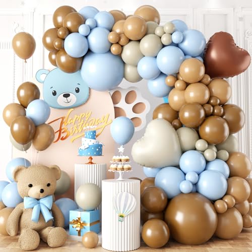 Luftballon Girlande Blau Braun, 104 Stück Blaue Nude Ballon Girlande mit Baby Blau Aprikose Sandweiß Kaffee Latexballons Herzballon für Junge Bären Boho Motto Geburtstag Babyparty Neutrale Party Deko von Biapian