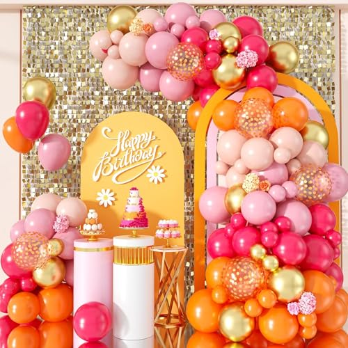 Luftballon Girlande Rosa Orange, 115 Stück Rosa Orange Ballon Girlande mit Macaron Rosa und Orange Gold Latexballons Konfetti Helium für Kinder Mädchen Geburtstag Babyparty Hochzeit Party-Dekorationen von Biapian