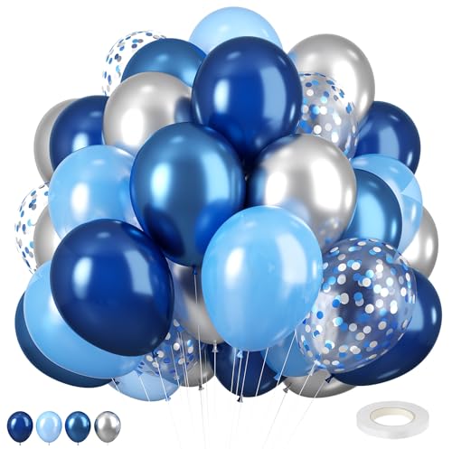 Luftballons Blau, 12 Zoll Blaue silberne Ballons mit metallischem Konfetti silberne blaue Heliumballons dunkelblaue silberne Ballons für die Dekoration von Jungengeburtstagen und Babypartys von Biapian