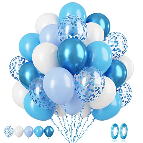 Luftballons Blau weiß, 60 Stück Pastell Blau Konfetti Luftballons, 12 Zoll Metallic Blau Latexballons Macaron Blau Weiß Geburtstag Luftballons Helium für Jungen Männer Babyparty Hochzeit Dekorationen von Biapian