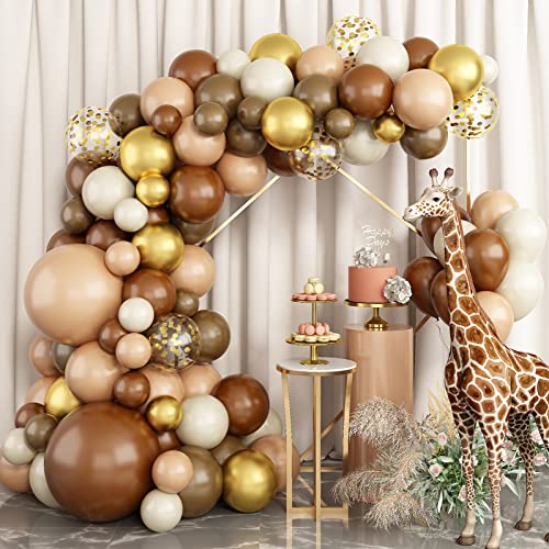 Luftballons Girlande Braun, Ballon Girlande Braun Beige mit Kaffee Weiß Aprikose Latexballons Metallisch Gold Konfetti Ballons für Jungen Baby Shower Hochzeit Safari Kindergeburtstag Party Dekoration von Biapian