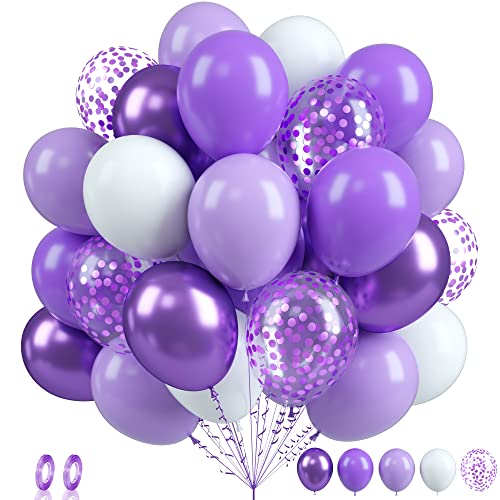 Luftballons Lila, 60 Stück Lila Weiß Luftballons Geburtstag, 12 Zoll Metallic Lila Konfetti Ballons, Pastell Lila Weiß Latexballons für Mädchen Frauen Geburtstag Babyparty Hochzeit Braut Party Deko von Biapian