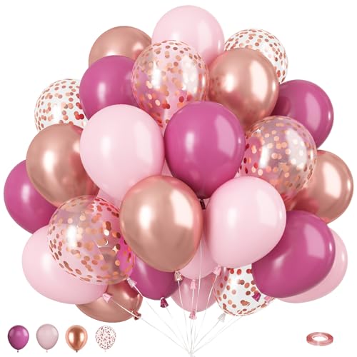 Luftballons Rosa, 50 Stück 12 Zoll Roségold, Rosa Hot Pink Latex Ballon Set Roségold Konfetti Helium Luftballons für Jungen und Mädchen, Geschlechtsoffenbarung, Babyparty, Party-Dekorationen von Biapian