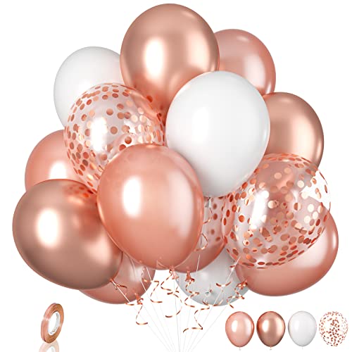 Luftballons Roségold, 20 Stück Roségold Weiß Luftballons, 12 Zoll Roségold Konfetti Ballons Roségold und Weiß Latexballons Party Ballon für Mädchen Frauen Geburtstag Hochzeit Brautparty Babyparty Deko von Biapian