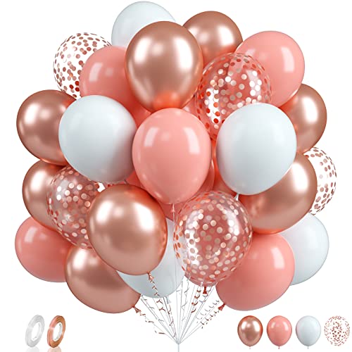 Luftballons Roségold, 60 Stück Roségold Weiß Luftballons Geburtstag, Roségold Konfetti Ballons Macaron Roségold Latexballons Party Ballons für Mädchen Geburtstag Hochzeit Brautparty Babyparty Deko von Biapian