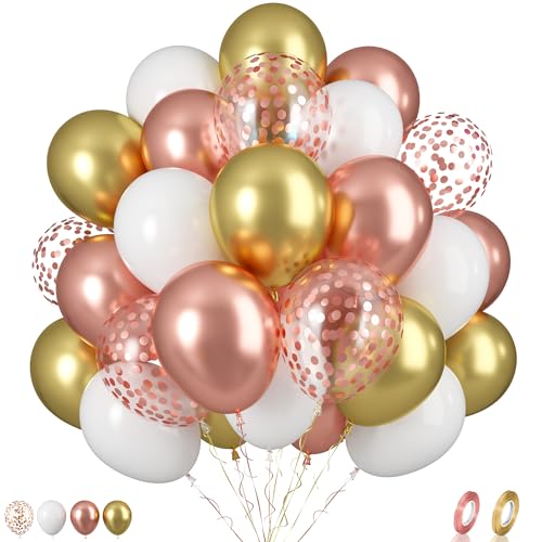 Luftballons Roségold, 60 Stück Roségold und Gold Luftballons Geburtstag, 12 Zoll Roségold Konfetti Ballons Roségold Weiß Latexballons Helium für Mädchen Geburtstag Hochzeit Brautparty Babyparty Deko von Biapian