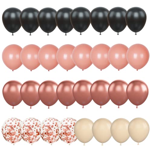 Luftballons Roségold Schwarz, 60 Stück Roségold Rosa Luftballons Geburtstag, Rosegold Konfetti Ballons Retro Rosa Aprikose Latex Ballons Party Dekoration für Geburtstagsdeko Mädchen Hochzeit Babyparty von Biapian