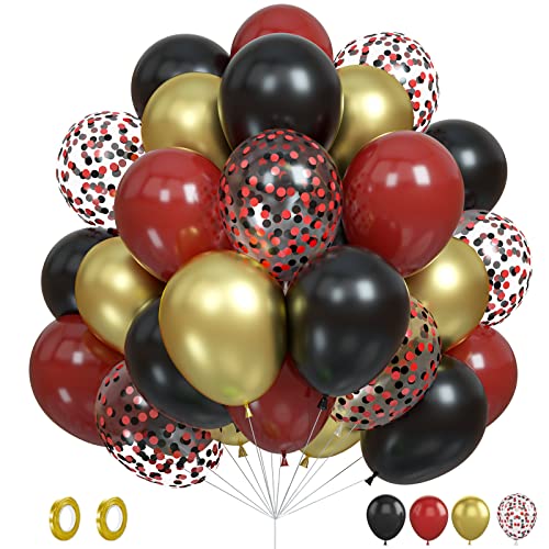 Luftballons Rot Gold, 60 Stück Luftballons Geburtstag Rot Schwarz Gold, Rote Konfetti Ballons Latex Schwarz Gold Luftballon Helium Party Ballons für Mädchen Geburtstagsfeier Hochzeit Brautparty Deko von Biapian