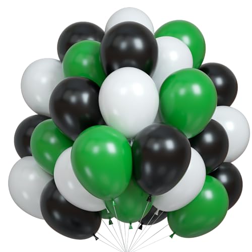 Luftballons Schwarz Grün Weiß, 60 Stück Luftballons Grün Schwarz Weiß Fußball, 12 Zoll Grün Geburtstag Ballons Latex Luftballon Helium Party Ballons für Fussball Jungen Geburtstag Babyparty Deko von Biapian