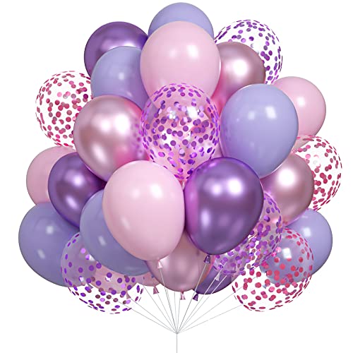 Pink-Violett-Ballon-Set, 60 Stück, lila, rosa, Konfetti-Luftballons, 30,5 cm, metallisch, lila, rosa, Latex-Luftballons für Helium, Macaron-Partyballons für Mädchen, Geburtstag, Babyparty, Hochzeit, von Biapian