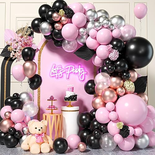 Rosa Schwarze Luftballons Girlande, 119 Stück Roségold Schwarze Ballon Girlande mit Transparente Schwarze Silber Rosa Latexballons für Babyparty Abschlussfeier Hochzeits Geburtstag Party Dekoration von Biapian