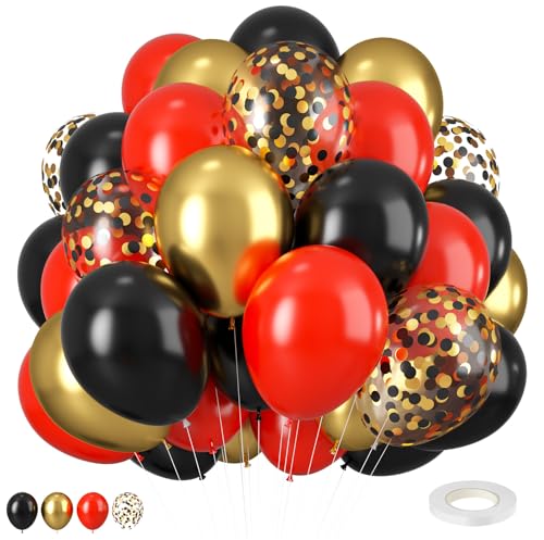 Rote schwarze goldene luftballons, 12 Zoll großes rot schwarz goldenes Ballon mit Konfetti schwarze goldene Ballons für Kinder Jungen Abschlussparty Geburtstags party dekorationen von Biapian