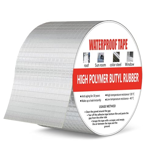 Bibykivn Wasserdichtes Klebeband, Butylkautschuk Aluminiumfolie Tape, Butyl Klebeband ist Abrieb und Hitzebeständiges für Dachleckage, Oberflächenriss, Fensterbankspalt, Rohrbruch (10CM×5M) von Bibykivn