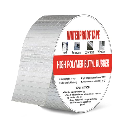 Bibykivn Wasserdichtes Klebeband, Butylkautschuk Aluminiumfolie Tape, Butyl Klebeband ist Abrieb und Hitzebeständiges für Dachleckage, Oberflächenriss, Fensterbankspalt, Rohrbruch (5CM×5M) von Bibykivn