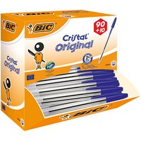 90 + 10 GRATIS: BIC Kugelschreiber Cristal® Medium transparent, Schreibfarbe: blau, 90 St. + GRATIS 10 St. von Bic