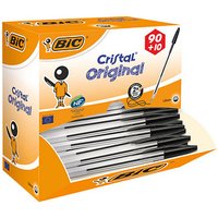 90 + 10 GRATIS: BIC Kugelschreiber Cristal® Medium transparent, Schreibfarbe: schwarz, 90 St. + GRATIS 10 St. von Bic