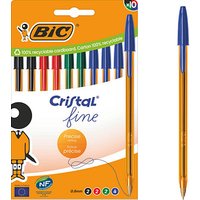 BIC Kugelschreiber Cristal Original Fine transparent, Schreibfarbe: farbsortiert, 10 St. von Bic