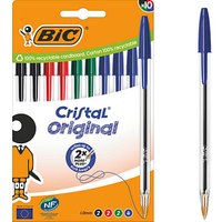 BIC Kugelschreiber Cristal Original transparent, Schreibfarbe: farbsortiert, 10 St. von Bic