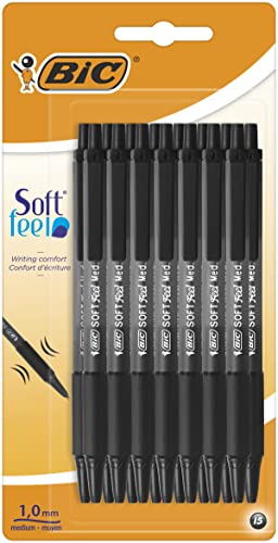 BIC Soft Feel Click Grip Kugelschreiber, 1,0 mm Druckspitze, Soft-Touch-Gummigriff, Schwarz, 15 Stück von BIC