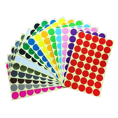 1280 Stück bunt Klebepunkte Aufkleber 25 mm Runde Punktaufkleber Farbkodierun Etiketten selbstklebende Markierungspunkte zum Beschriften und Basteln Stickers Round Color Coding Labels (16 Farben) von Bicoozz