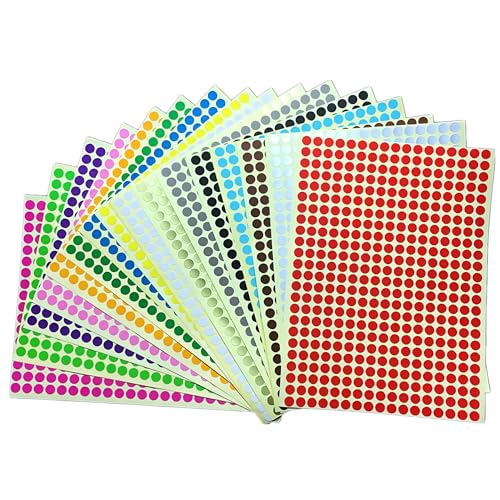 13056 Stück bunt Klebepunkte Aufkleber 6 mm Runde Punktaufkleber Farbkodierun Etiketten selbstklebende Markierungspunkte zum Beschriften und Basteln Stickers Round Color Coding Labels (16 Farben) von Bicoozz