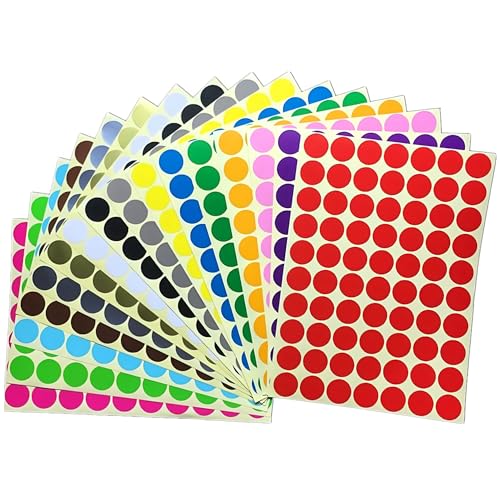 2240 Stück bunt Klebepunkte Aufkleber 19 mm Runde Punktaufkleber Farbkodierun Etiketten selbstklebende Markierungspunkte zum Beschriften und Basteln Stickers Round Color Coding Labels (16 Farben) von Bicoozz