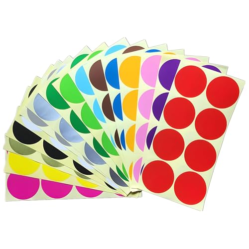 256 Stück bunt Klebepunkte Aufkleber 50 mm Runde Punktaufkleber Farbkodierun Etiketten selbstklebende Markierungspunkte zum Beschriften und Basteln Stickers Round Color Coding Labels (16 Farben) von Bicoozz