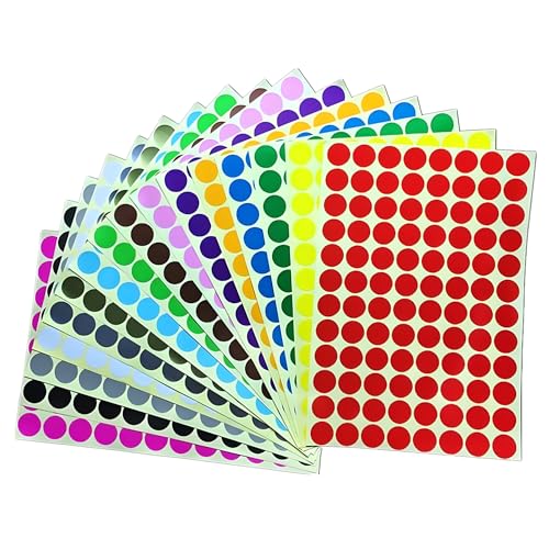 3072 Stück bunt Klebepunkte Aufkleber 16 mm Runde Punktaufkleber Farbkodierun Etiketten selbstklebende Markierungspunkte zum Beschriften und Basteln Stickers Round Color Coding Labels (16 Farben) von Bicoozz