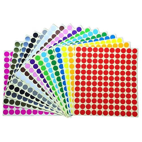 4224 Stück bunt Klebepunkte Aufkleber 13 mm Runde Punktaufkleber Farbkodierun Etiketten selbstklebende Markierungspunkte zum Beschriften und Basteln Stickers Round Color Coding Labels (16 Farben) von Bicoozz