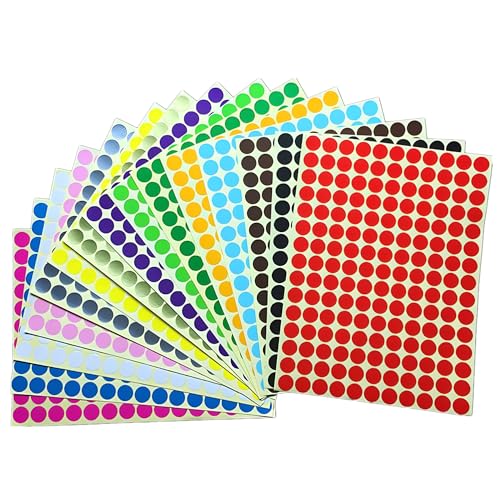 5280 Stück bunt Klebepunkte Aufkleber 10 mm Runde Punktaufkleber Farbkodierun Etiketten selbstklebende Markierungspunkte zum Beschriften und Basteln Stickers Round Color Coding Labels (16 Farben) von Bicoozz