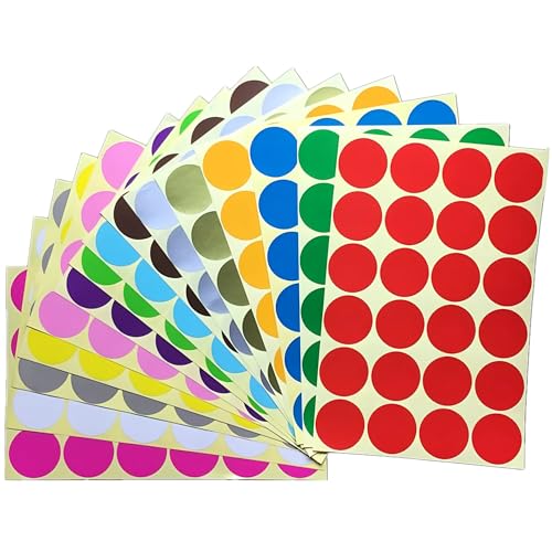 768 Stück bunt Klebepunkte Aufkleber 32 mm Runde Punktaufkleber Farbkodierun Etiketten selbstklebende Markierungspunkte zum Beschriften und Basteln Stickers Round Color Coding Labels (16 Farben) von Bicoozz